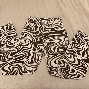 Funky vintage white and brown swirly denim pants